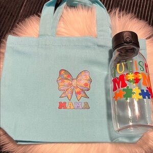 Colorful Autism Mom Tote Bag and Water Bottle Set